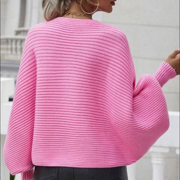 New Cozy Hot Pink Long Sleeve Bateau Neck Sweater - Picture 4 of 10
